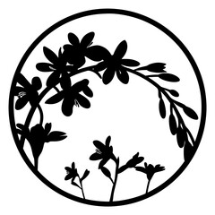 Elegant Black and White Floral Circle Silhouette Design Botanical Artwork