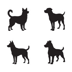 Silhouette Collection of Different Dog Breeds in Standing Poses