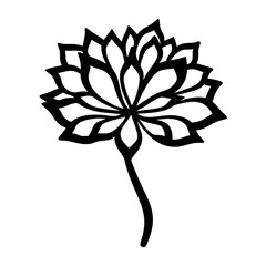 Bold Black Outline Drawing of a Single Flower with Petals a Stem and a White Background
