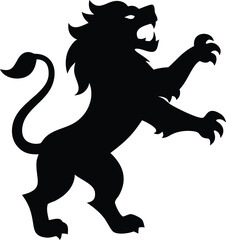 Fototapeta premium Rampant Lion Roaring Silhouette With Tail, Sharp Claws On Transparent Background