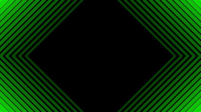 Seamless loop of green and black geometric lines, Hypnotic diamond pattern animation
