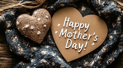 Obraz premium Handmade Heart-Shaped Mother's Day Card with Decorative Yarn Heart