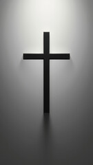 Naklejka premium Cross on a wall in a chapel-like setting with an ethereal light effect.