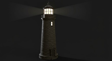 Detailed Monochrome 3D Model of a Lighthouse with Light Effects