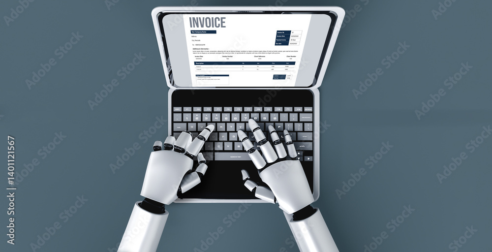 Poster invoice on computer screen from accounting application. computer program for financial and budget of