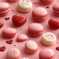 Obraz premium Colorful macarons and heart-shaped treats.