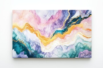 Abstract Gold Veined Watercolor Landscape - Serene abstract art featuring watercolor washes in pink, purple, teal, and gold. Perfect for modern home decor