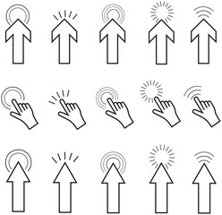 computer cursor pointer hand icon set. click here hand arrow vector symbol collection. eps 10