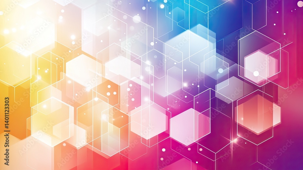 Poster vibrant hexagonal shapes with colorful background and soft glow