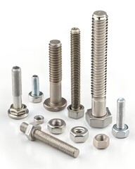 Collection of Industrial-Grade Threaded Fasteners Made of Steel for Mechanical and Structural Installations.