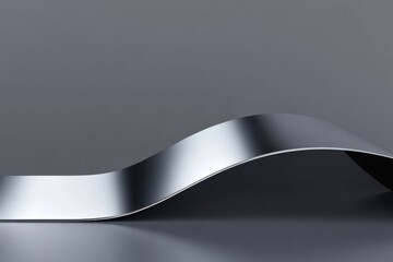 Abstract Silver Curve Design - Sleek silver metal band curves elegantly against a gray background. Modern, minimalist design ideal for technology, architecture, or product presentations