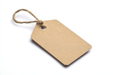 Blank brown tag with string on white background