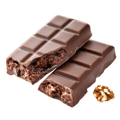Chocolate bar with a crisp, crunchy filling, broken to show texture
