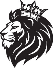 Fototapeta premium Majestic Lion Silhouette: A regal lion, crowned with a symbolic emblem of authority and royalty. The image, rendered in stark black and white, captures the lion's proud profile.