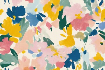 seamless repeating pattern of vivid abstract floral designs capturing intricate beauty of blossoms painted in harmonious
