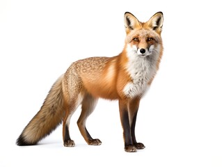 Sly Fox: A majestic red fox stands poised, embodying wild beauty and keen intelligence, its vibrant coat gleaming against a clean background.