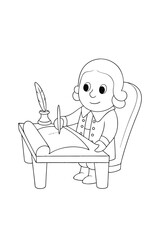 girl with laptop coloring book page vector illustration