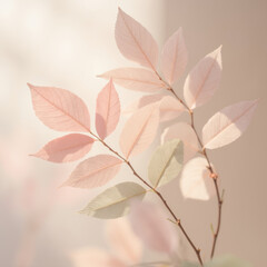 Delicate pink leaves gently illuminated, creating serene and calming atmosphere. soft hues evoke sense of tranquility and nature beauty