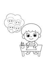 boy and book coloring book page vector illustration
