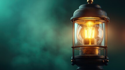 Vintage street lamp illuminating foggy night