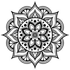 Seamless Black Floral Mandala Pattern Vector — Ornate Flower and Leaf Design for Vintage, Tattoo, and Antique Decor