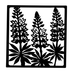 Black and white illustration of lupine , flower silhouette vector designs.