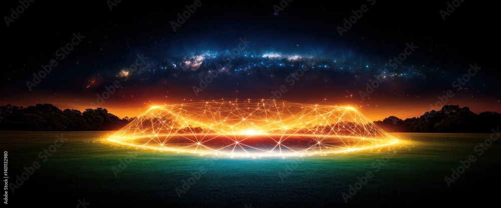 Wall mural illuminated field with celestial structures