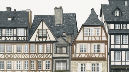 Fototapeta premium Charming Traditional Houses with Timber Framing and Slate Roofs