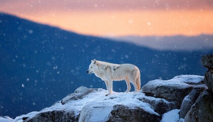 White wolf on the top of snow mountain