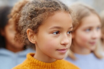 Obraz premium capture close-up of diverse group of children engaged in collaborative activity emphasizing their expressions of curiosity