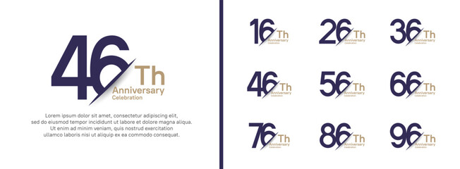 set of anniversary logo style with slash. vector design purple and brown color for celebration