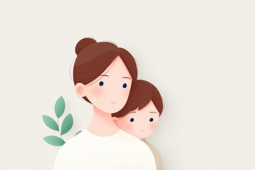 illustrate stylized flat design capturing tender moment between mother and child utilizing soft pastel colors and simple