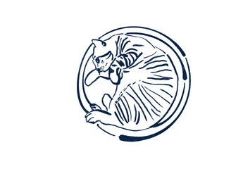 Sleeping Cat in a Circle Ink Illustration – Minimal Line Art Animal Drawing