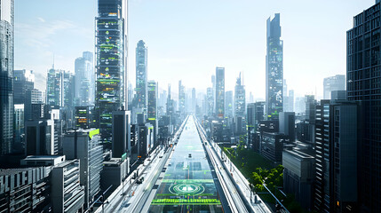 Obraz premium Pixelated Futuristic Cityscape Aerial View