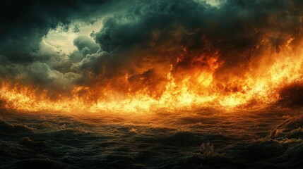 Fototapeta premium Dramatic sea inferno under dark storm clouds
