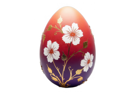 Easter egg with floral decoration on gradient background isolated on transparent backdrop
