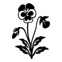 Black and white illustration of pansy , flower silhouette vector designs.
