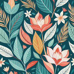 Vibrant seamless floral vector pattern with stylized leaves, a natural design for textile and wallpaper decoration