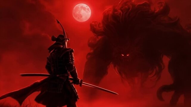 The Clash of Warriors in the Crimson Moonlight