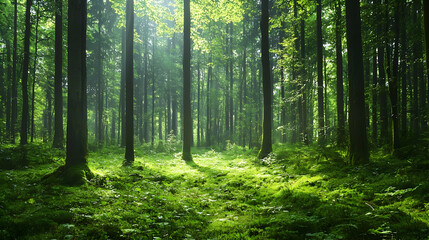 Obraz premium Sunlit Green Forest Floor