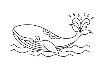 Whale Outline Ocean Illustration Sea Animal Drawing Nautical Simple Design