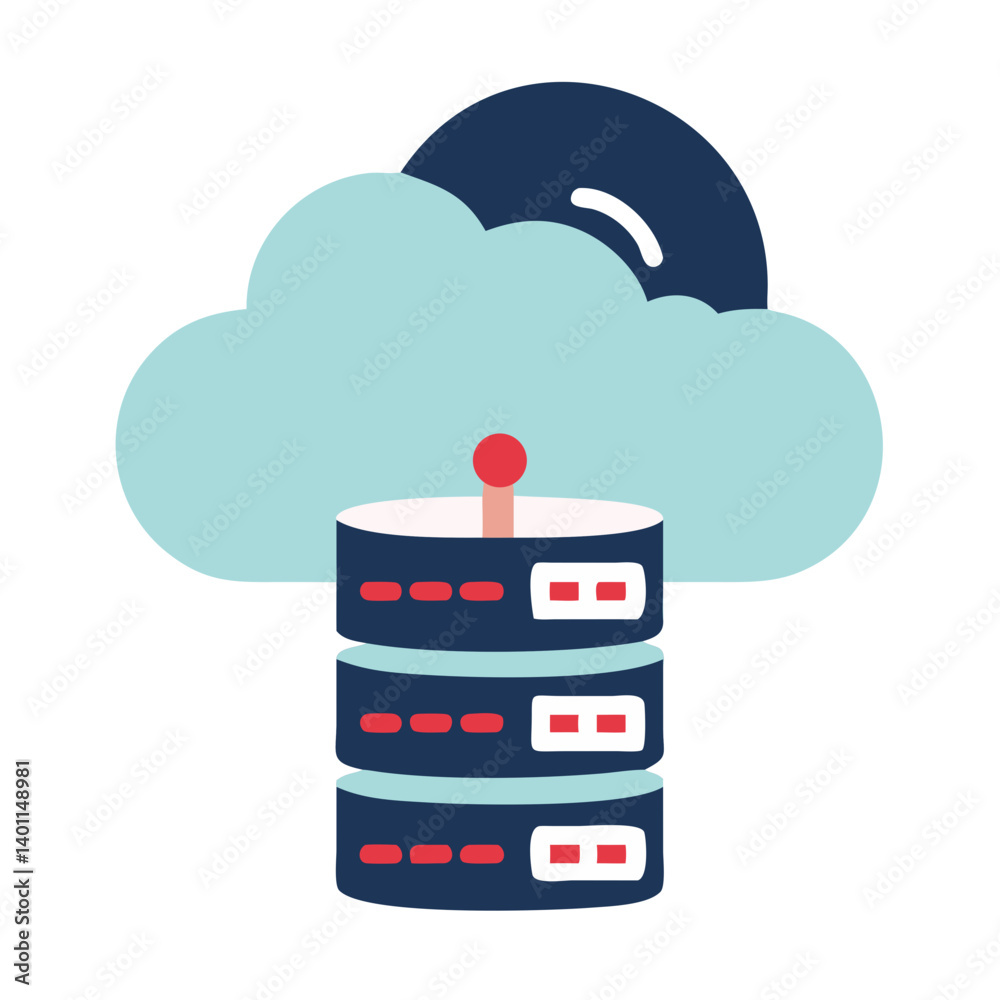 Poster cloud database icon with server stacks and cloud background