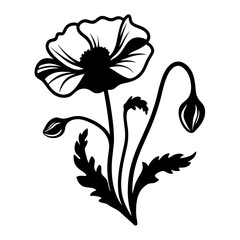 Black and white illustration of poppy , flower silhouette vector designs.