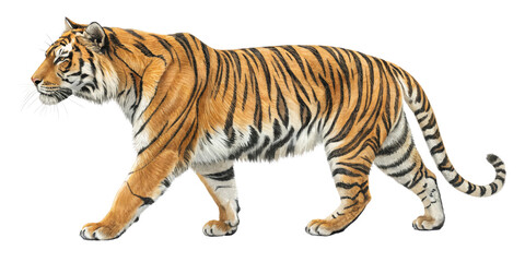 Obraz premium Walking Tiger Illustration, Digital Painting, Isolated on Transparent Background, Tiger, Wildlife, Bengal Tiger, Bengal Tiger, Wildlife Art, Digital Art