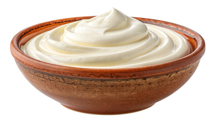 Swirled Sour Cream in Bowl, Isolated on Transparent Background, Creamy Texture, Dairy Product, sour cream, mayonnaise, dip
