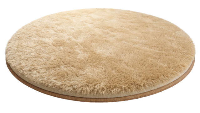 Round Fluffy Beige Rug, Isolated on Transparent Background, Circular Soft Texture, Home Decor, Floor Mat, rug, mat, texture
