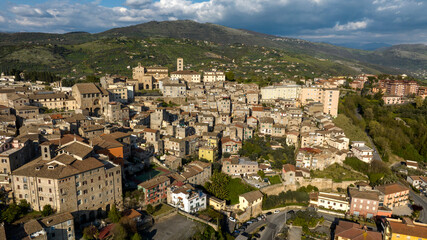 Obraz premium Aerial view of the town of Anagni which is located in the province of Frosinone in Lazio, Italy. It is known as the city of the popes.