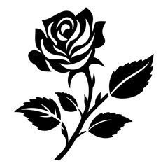 Black and white illustration of red rose , flower silhouette vector designs.