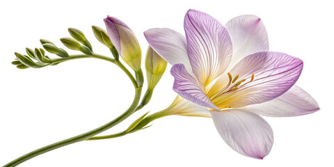 Fototapeta premium Freesia Flower Photography Close-up, Isolated on Transparent Background, Botanical Illustration, Floral Design, Freesia, Flower, Botanical