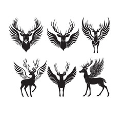 Obraz premium mystical winged deer silhouette logo set for fantasy design